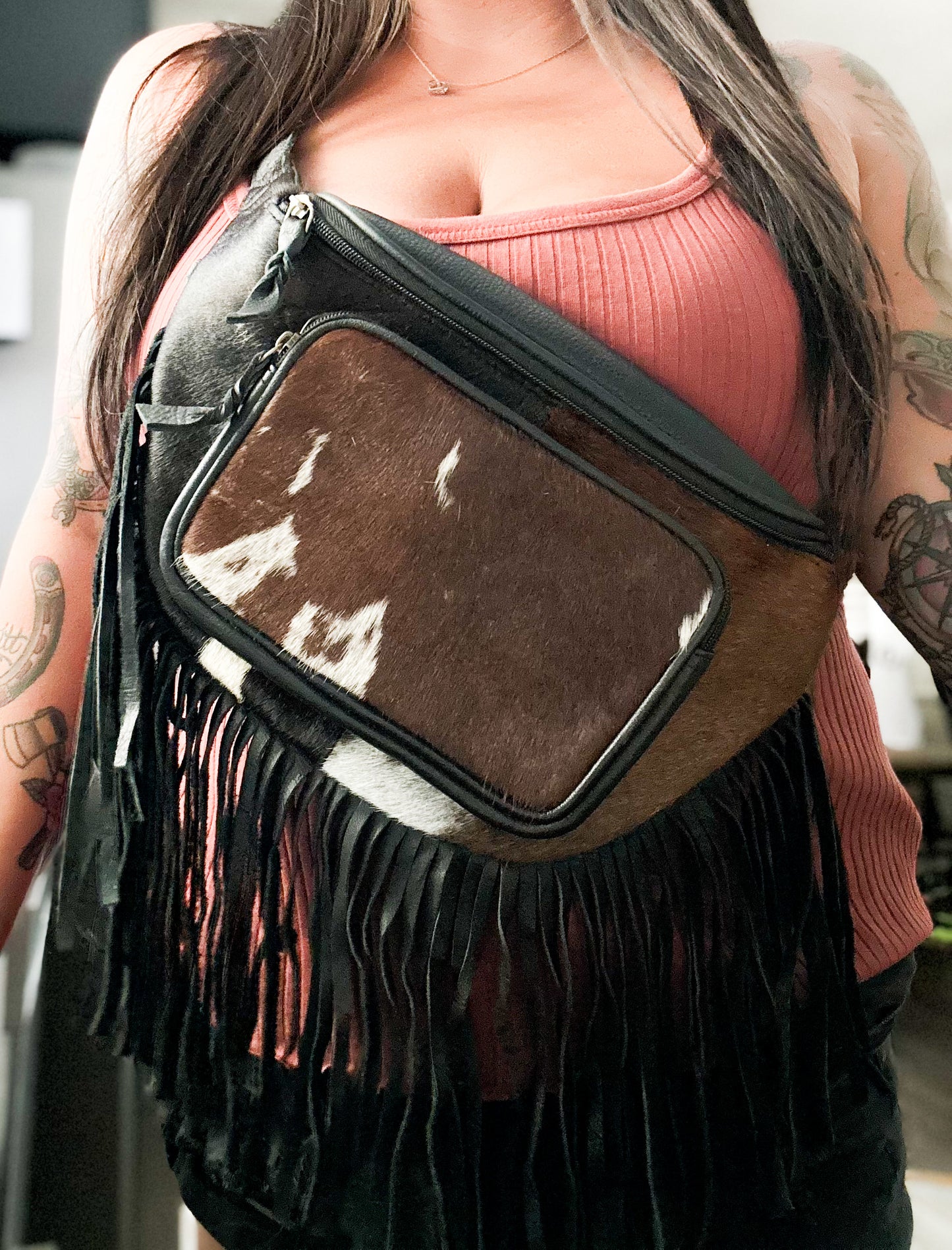 Cowhide Bum Bag with Fringe