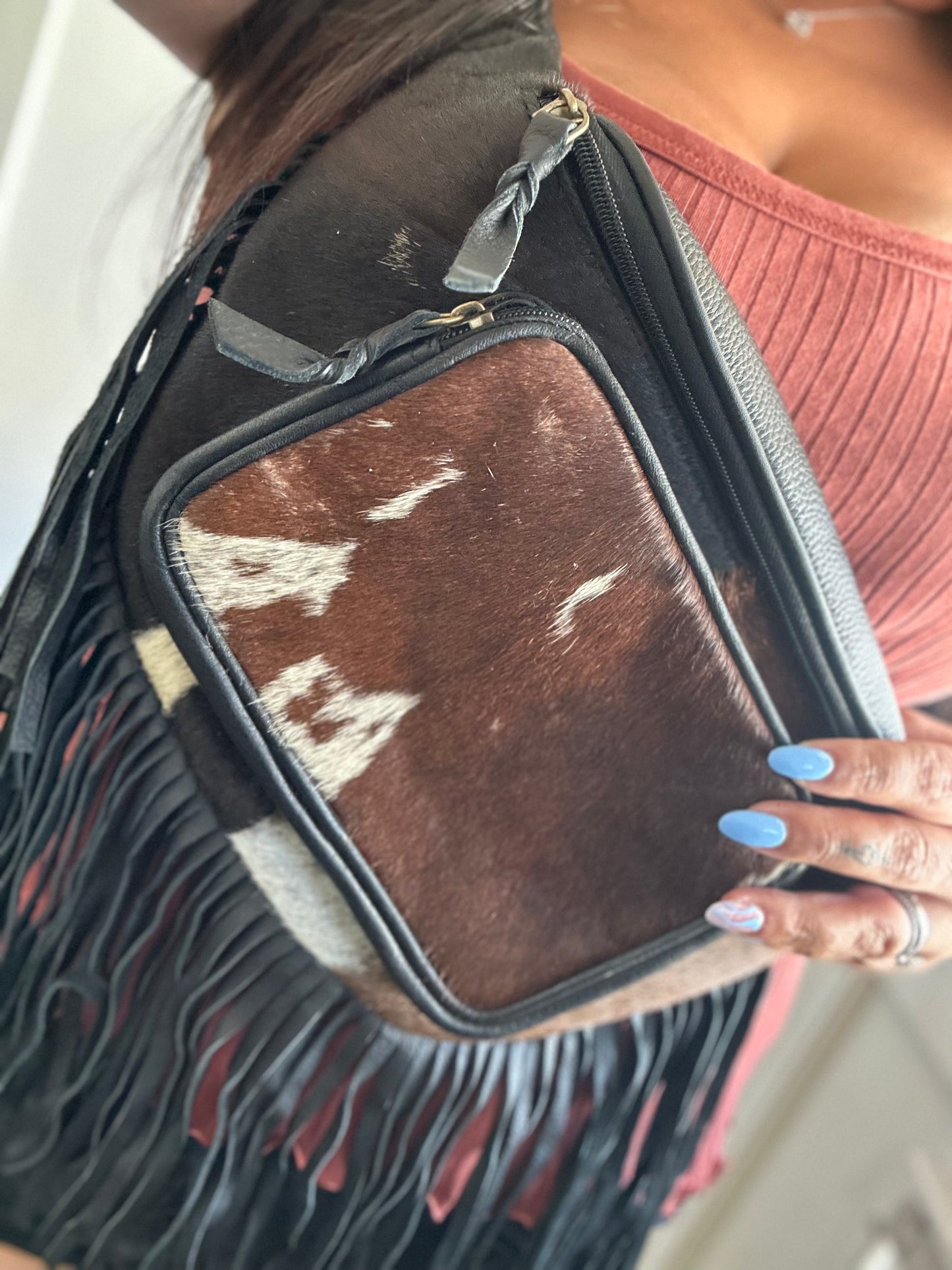 Cowhide Bum Bag with Fringe
