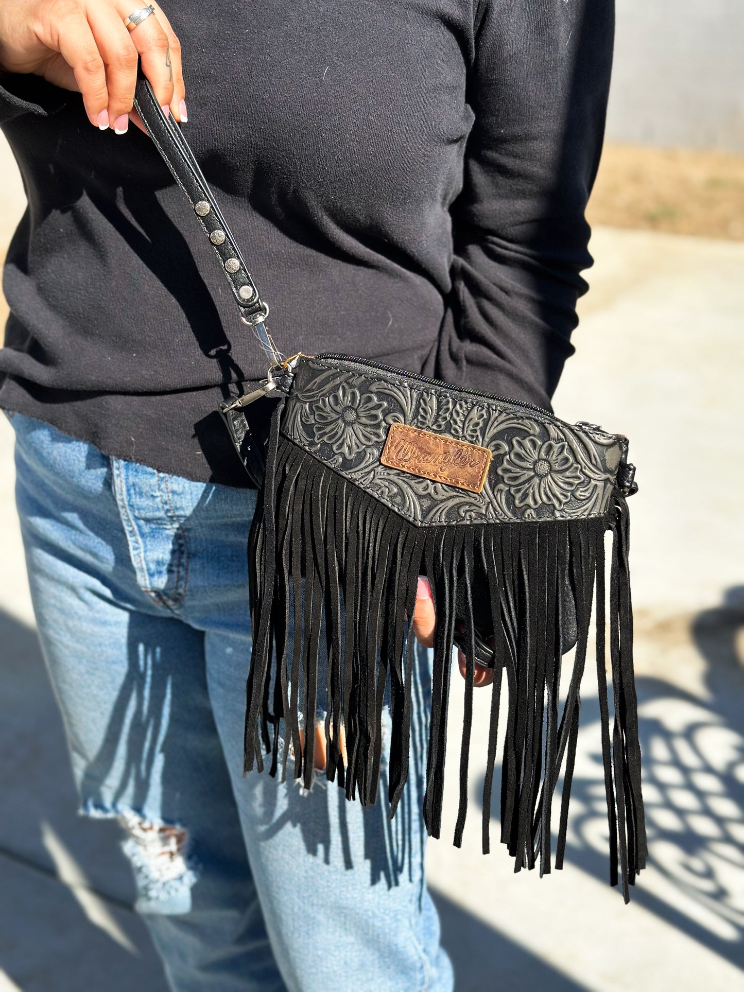 Wrangler Black Tooled Crossbody