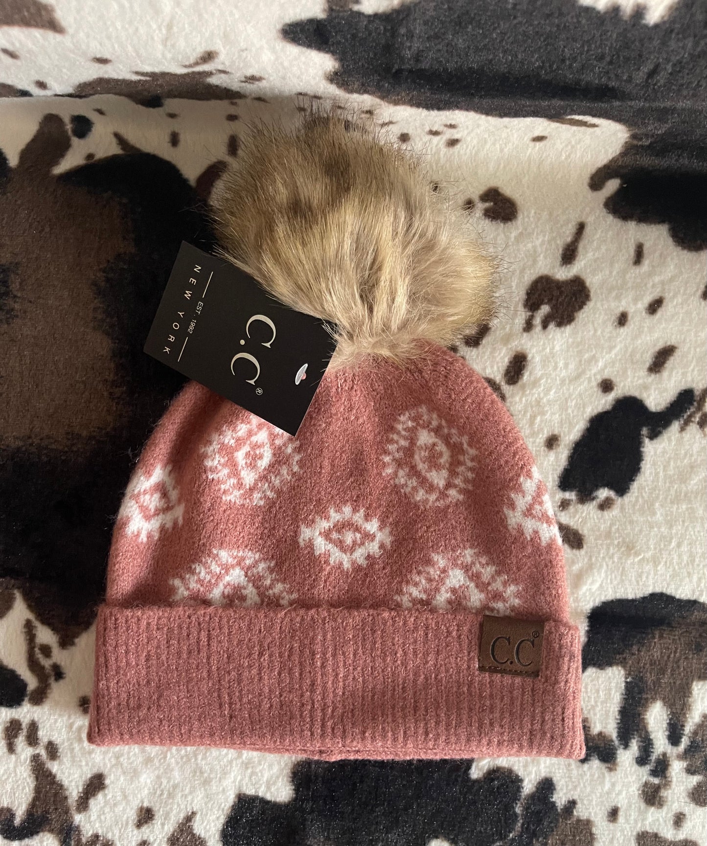 Mauve Aztec Pom Beanie