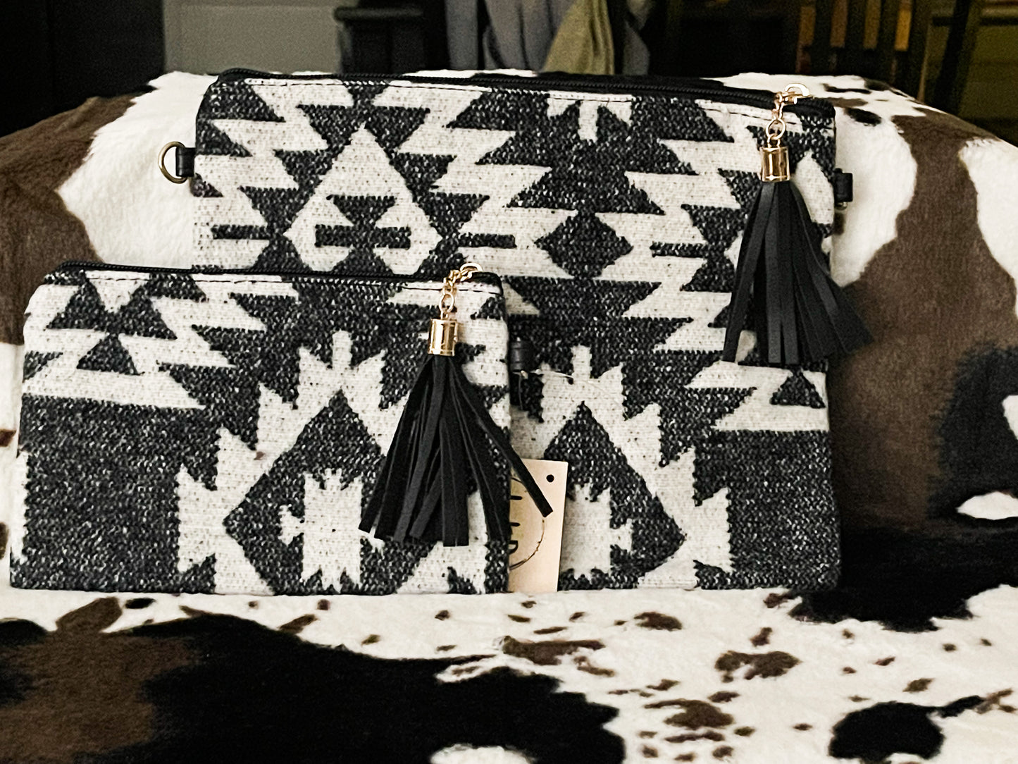 Medium Black Aztec Wristlet